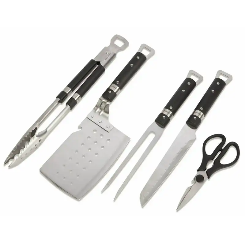 

Chef's Classic™ 5 Piece Grill Set - Includes Spatula, Tongs, Fork, Knife, and Multi-Purpose Shears Cheese grater стик дл