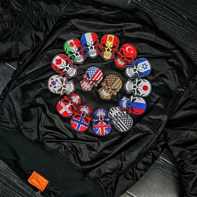 

Skull National Flag Embroidery Skull Flag Badge Tactical Military Emblem Soldier Badges DIY Appliques Accessory Hook and Loop