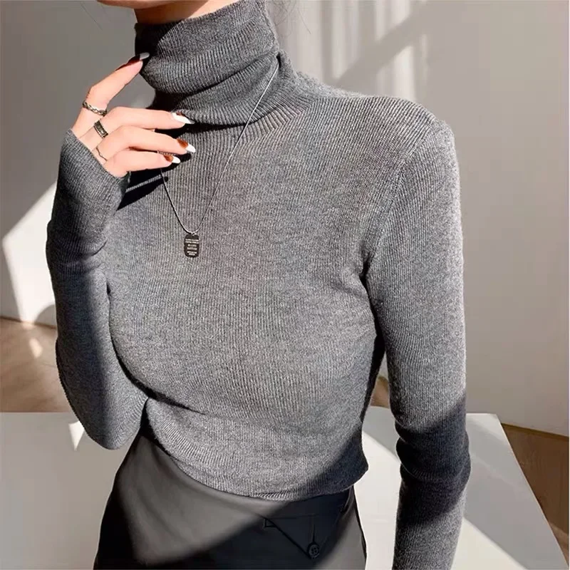 Black Knit Base Layer Top Women's Autumn/Winter Soft Supple High-End Feel Tight Inner Polo/Turtle Neck Sweater