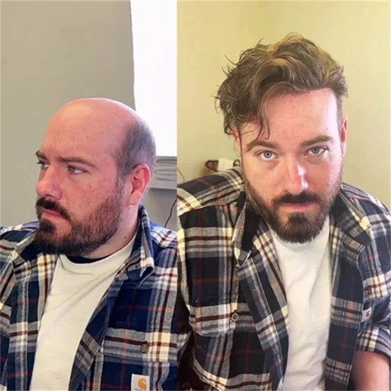 Натуральный парик из тонкой кожи коричневого черного цвета для мужчин настоящие