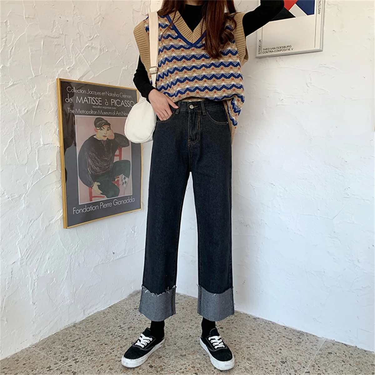 Autumn And Winter 2022 New High-Waisted Loose Straight Jeans Skinny Wide Leg Pants Women Small Black Pants