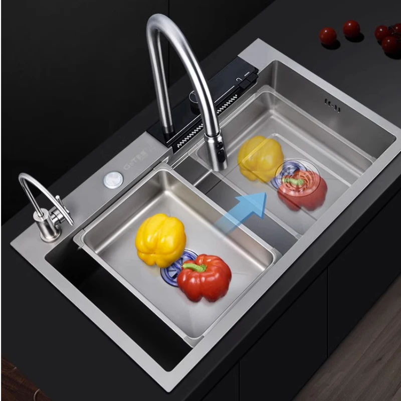 

Waterfall Sink Gun Black stainless steel Nano Large single sink Kitchen Vegetable Washing Basin Undercounter Dishwashing Sink