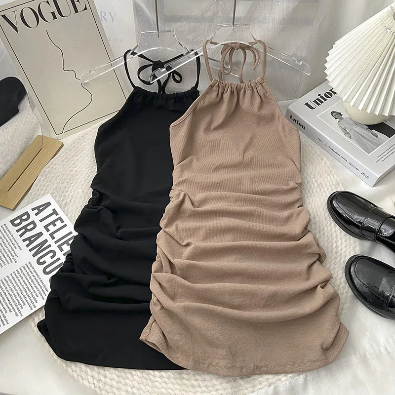 

Chic Dress Black Long Sleeves Halter Lace-up Dresses Sexy Female Draw String Autumn Fashion Vestidos Women Clothes Dropshipping