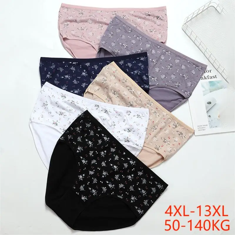 

4XL-13XL Cotton Panties Print Women Underwear Sexy Lingerie Seamless Briefs Mid Waist Plus Size Female Underpants Solid Color