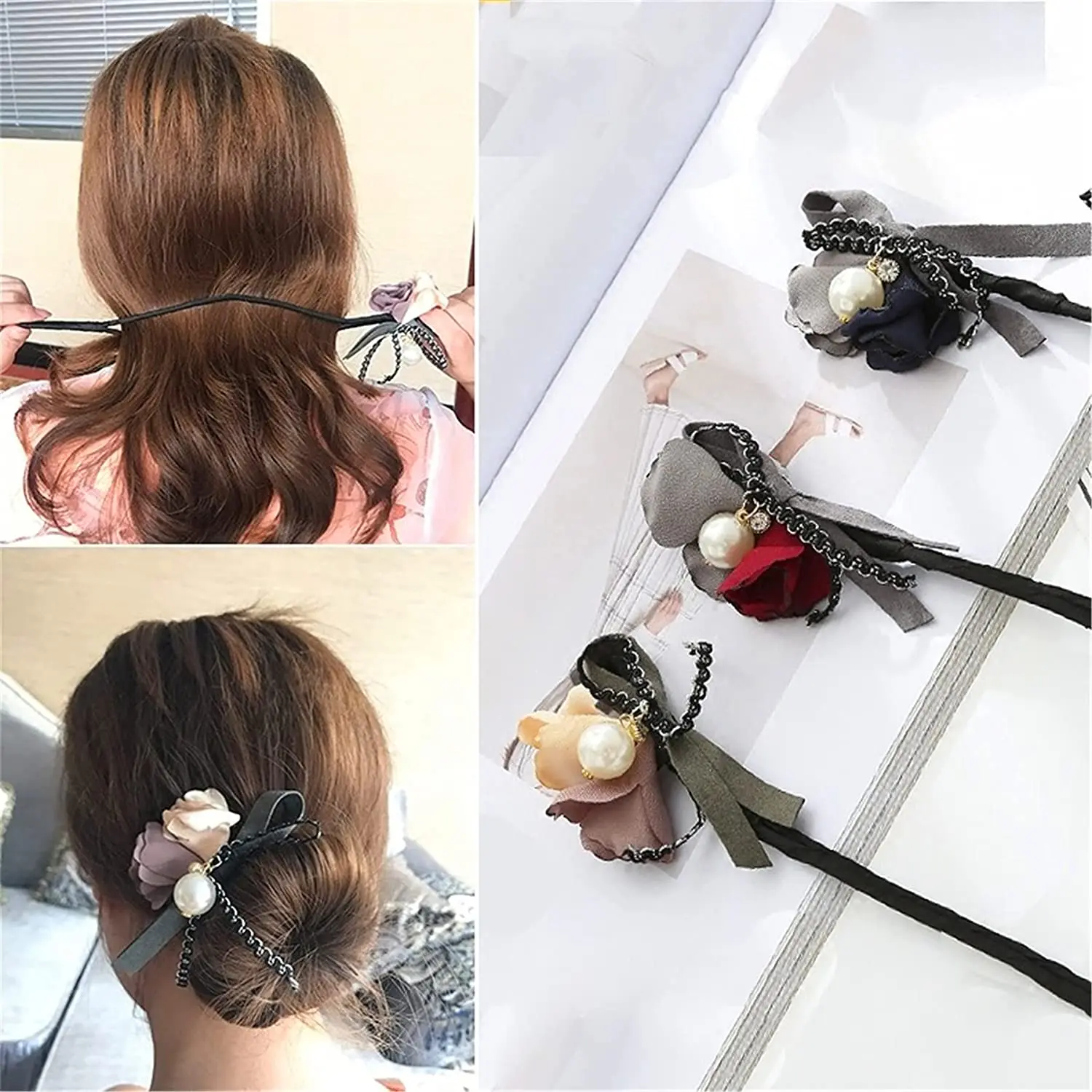

Fashion Headpiece Vintage Handmade Headband Accessories Lazy Flower Hairpin Hair Bun Maker Pearl Hair Clip