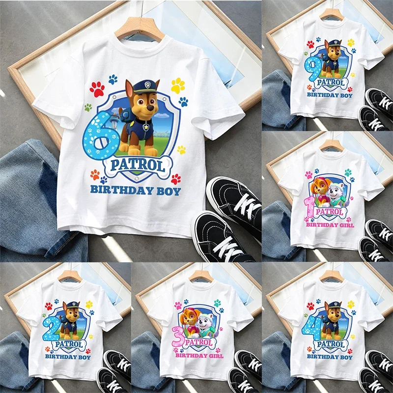 Фото Новые футболки с изображением пса-помощника, футболка с принтом Kawaii Cartoon Birthday Number 1-9, повседневные спортивные топы с короткими рукавами, летняя одежда