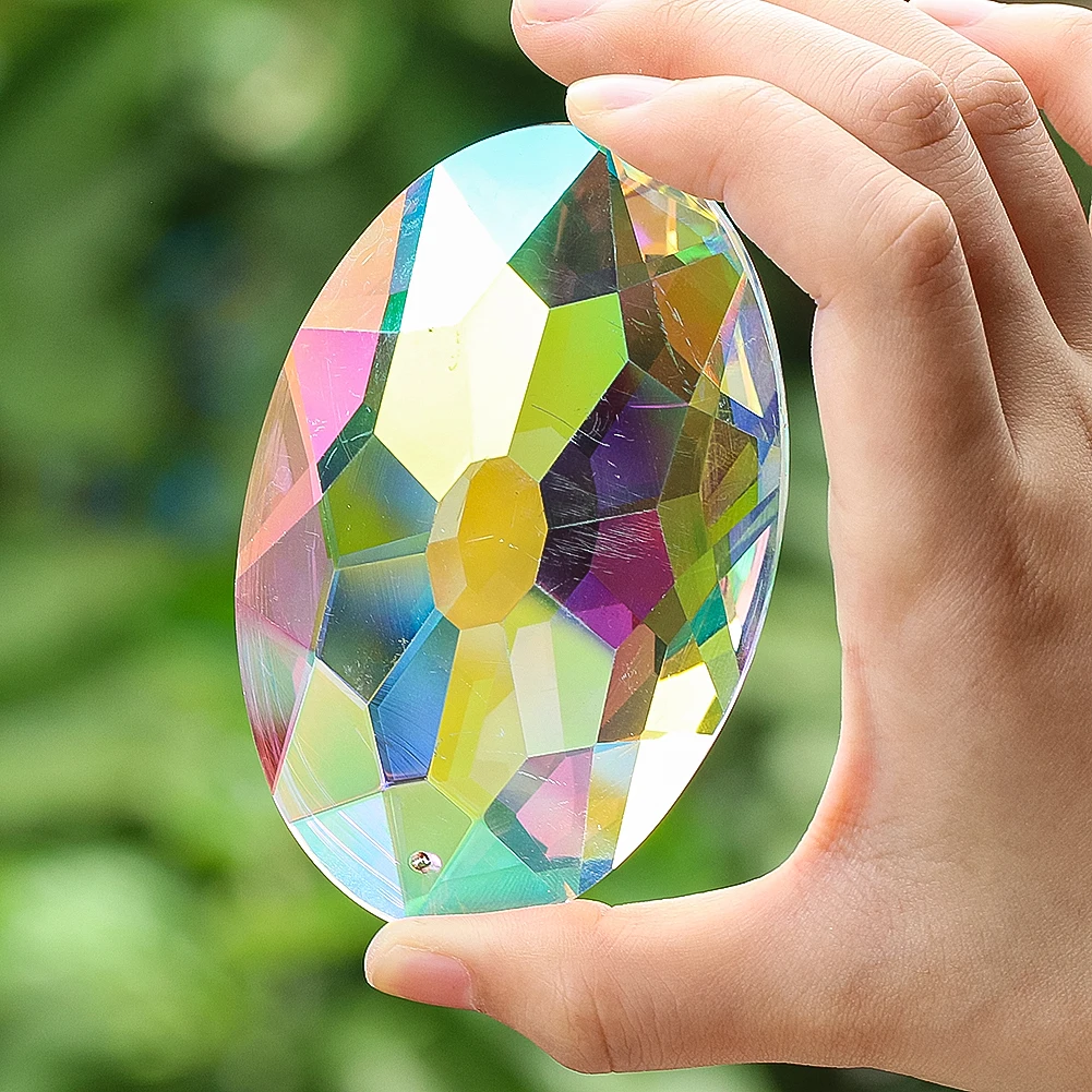 Стеклянная эллипса 90 мм AB цвета искусство Хрустальная Призма граненый Ловец