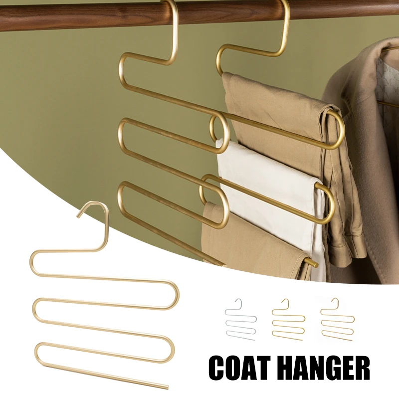 

Multi-Layers Pants Hanger S Shape Aluminum Alloy Jeans Trouser Cloth Hanger 5PCS Pants Hanger TS2
