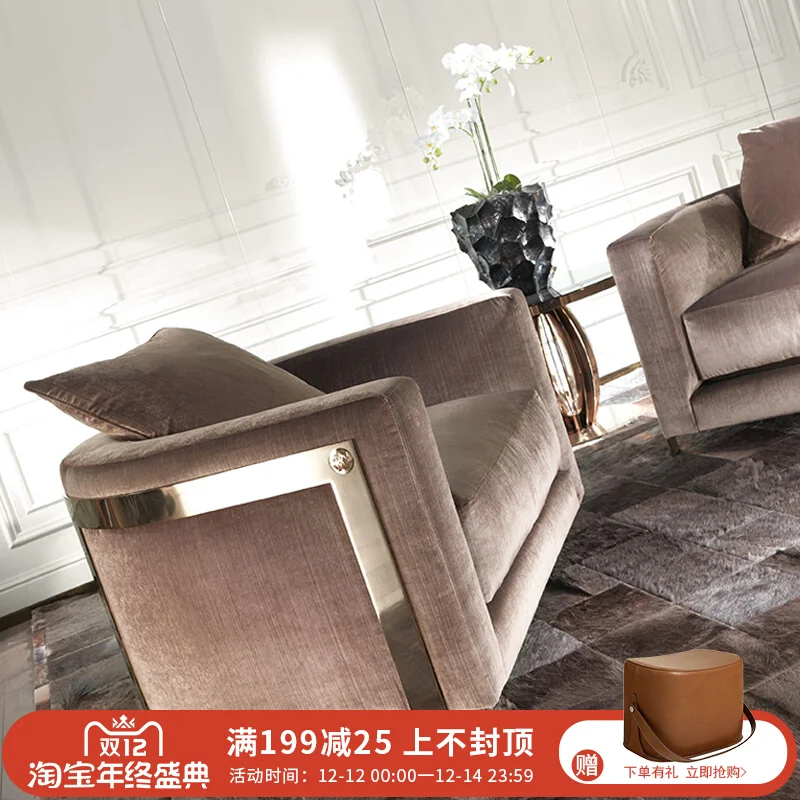 

Italian style light luxury fabric single sofa size apartment living room lounge chair modern minimalist bedroom sofa