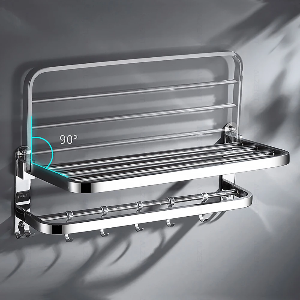 towel rack 40 60 cm 304 stainless steel holder with hook bathroom accessories wall mount hanger shower bar rail folding shelf free global shipping