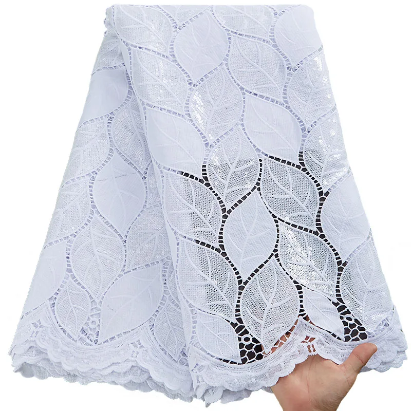 Цена Чистый белый гипюр шнур кружева высокого качества нигерийские африканские блестки шнур кружевная ткань Дырокол водорастворимый текстиль ...