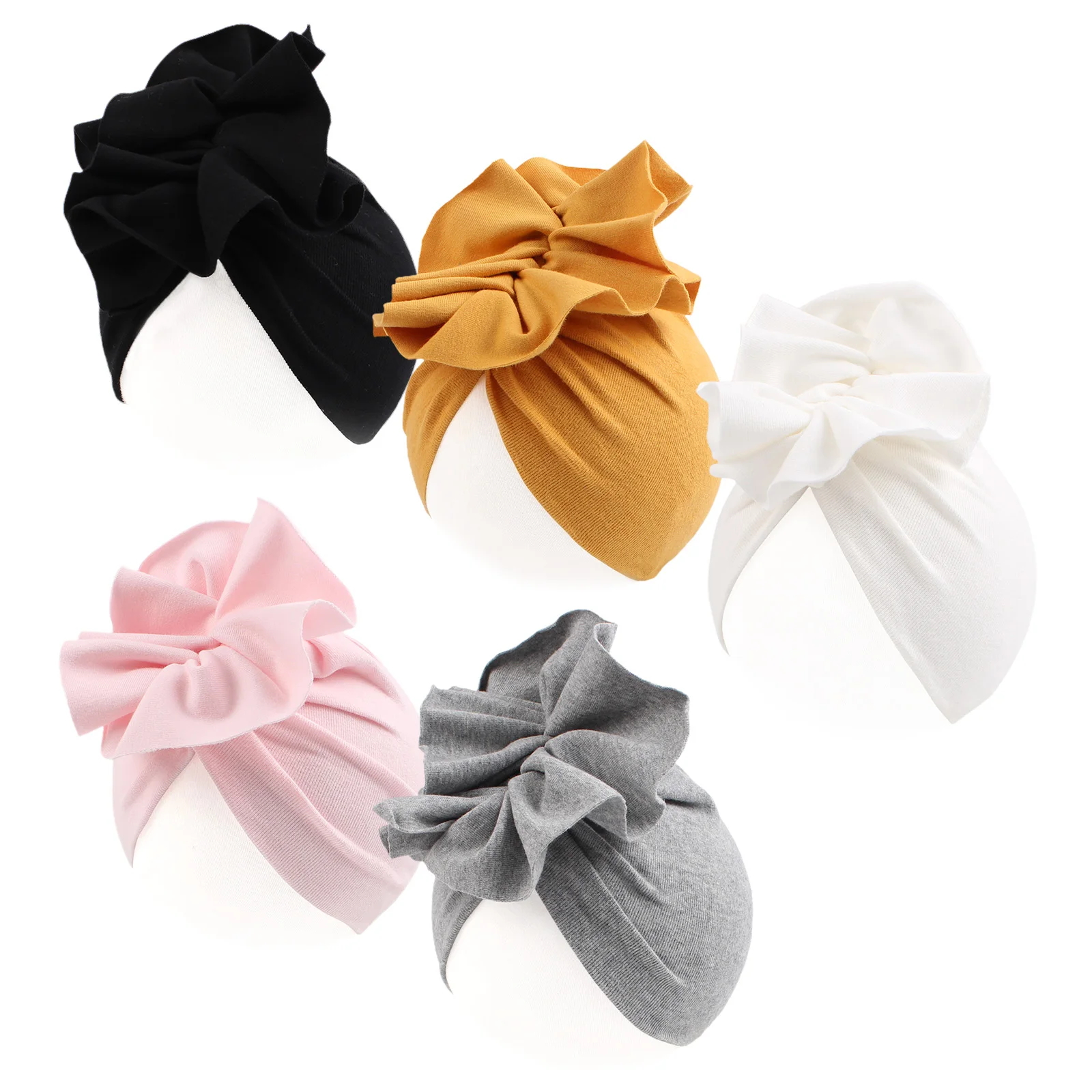 

Spring Summer Lovely Turban Solid Color Baby Girls Indian Hat Newborn Beanie Infant Knotted Cockscomb