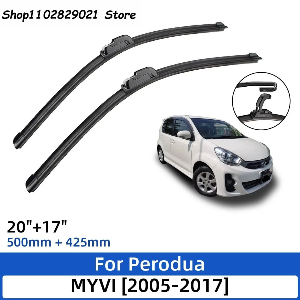

2PCS For Perodua MYVI 2005-2017 20"+17" Front Wiper Blades Windshield Windscreen Window Cutter Accessories 2014 2015 2016 2017
