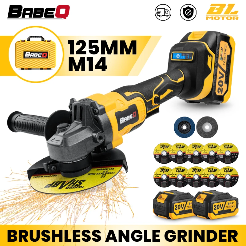 Беспроводная электрическая угловая шлифовальная машина BABEQ 125 мм M14