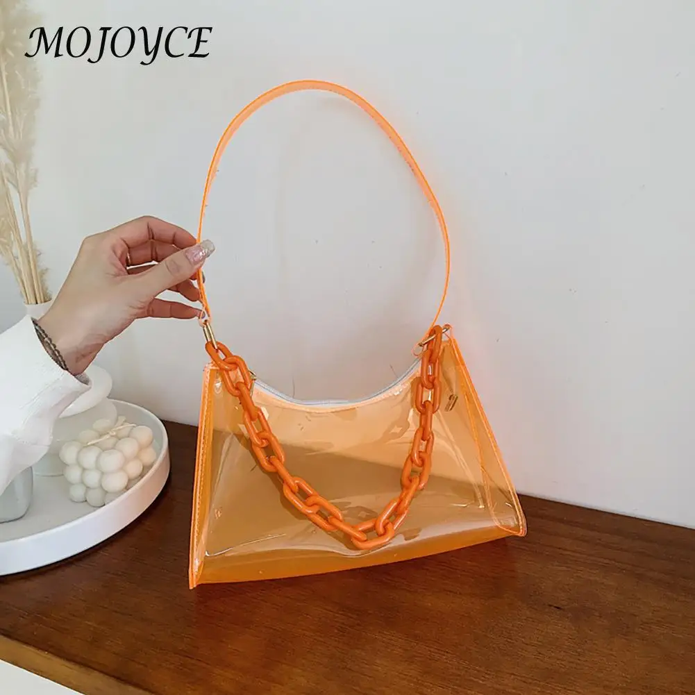 

PVC Transparent Chain Handbag Summer Fashion Candy Color Portable Shoulder Bag Women Female Casual Pure Clear Underarm Bag Tote