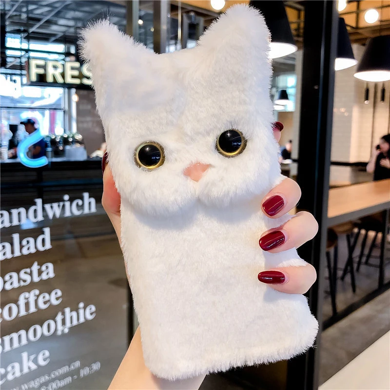 Cute Fluffy Plush Fur Cat Ears Soft Phone Case For Xiaomi Redmi Note 10 Pro 10S 9 9S 9T 9A 9C 8 7 8A 7A Mi 11 10T Poco M3 X3 NFC