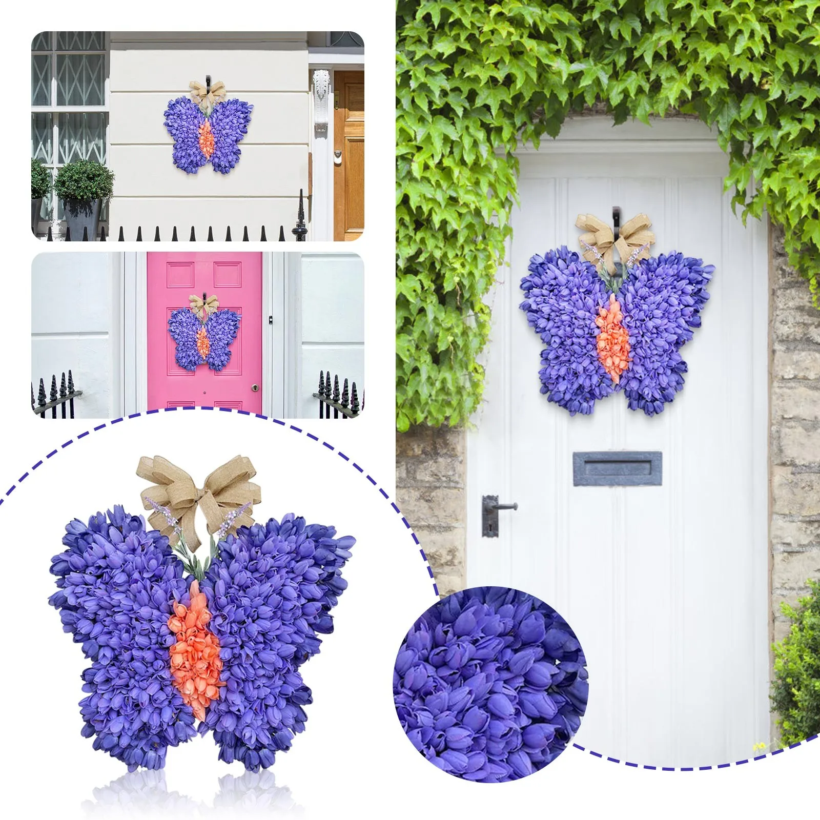 

Hanging Spring Door Garland 15.7 Inch Simulation Wreath Butterflies Door Decoration Merry Christmas for Front Door