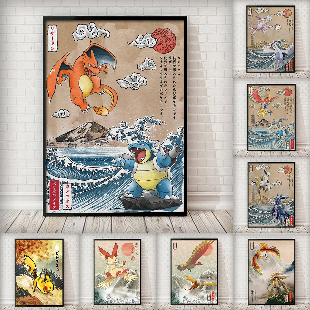 

Японский аниме периферийный Покемон, постер, Декор, искусство стен, холст, живопись, современный декор комнаты, картина