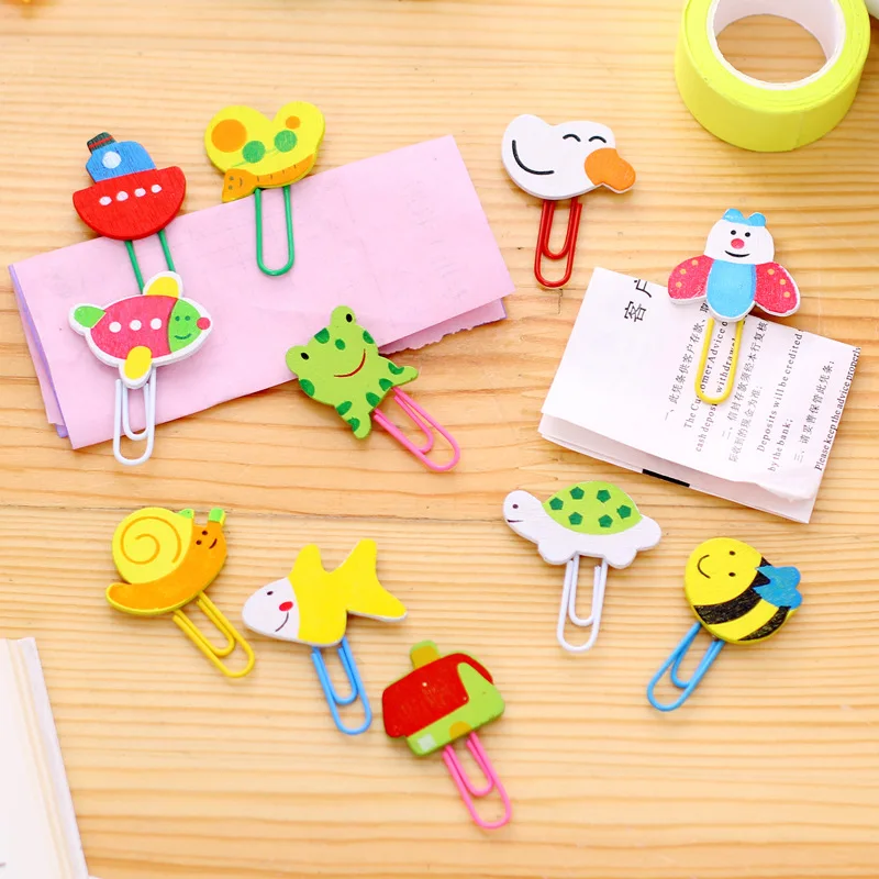 

20pcs Kawaii Cartoon Wooden Paper Clip Decoration Bookmark Binder Folder School Office Stationery Accessories