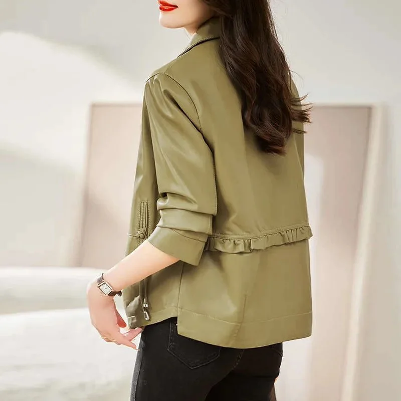 Женская Короткая кожаная куртка на весну и осень новинка 2024 темпераментная