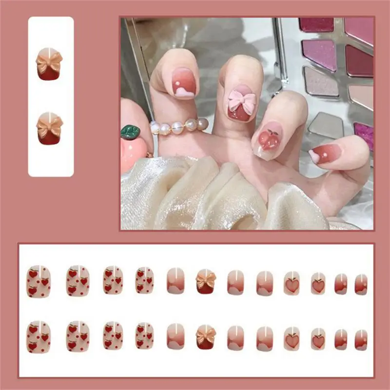 

24pcs/set Cute False Nail Pearl Bow Wearing Nail Removable Enhancement Patch Lightweight Nail Patch Finished Product For Girls