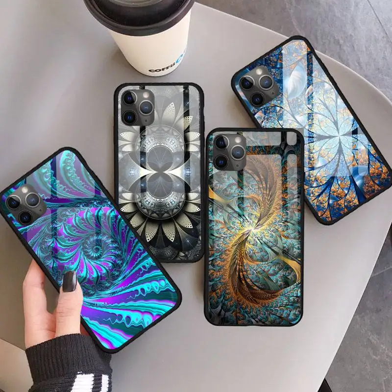 

Blowing Pieces of Algorithmic Fractal Psychedelic Phone Case Tempered glass For iphone 11 12 13 PRO MAX mini 6 7 8 plus X XS XR