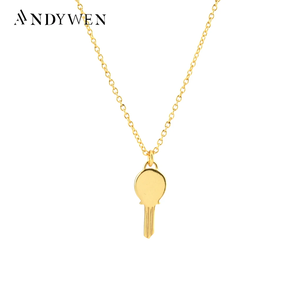 

ANDYWEN 925 Sterling Silver Key Pendant Long Chain Fashion Jewelry Necklace Tiny Small Wedding Chain Jewelry 2021 Gift