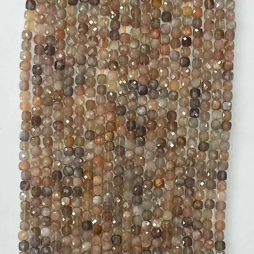 Натуральный цвет лунный камень квадратная огранка черная цепочка свободная