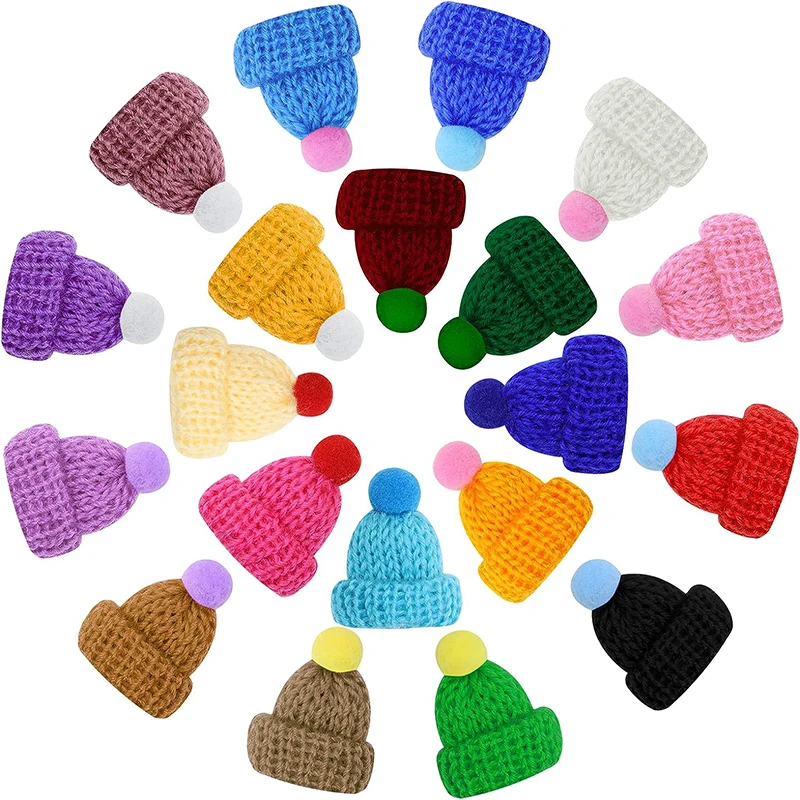 

10-20pcs Mixed Color Mini Knitting Hats Christmas Doll Hats Mini Wool Hat for Christmas Ornaments DIY sewing Crafts Materials