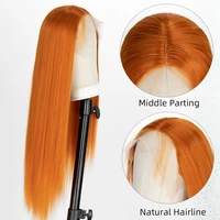 kryssma orange wigs with baby hair heat resistant natural cosplay wig synthetic bone straight lace part wig 13x1 middle part