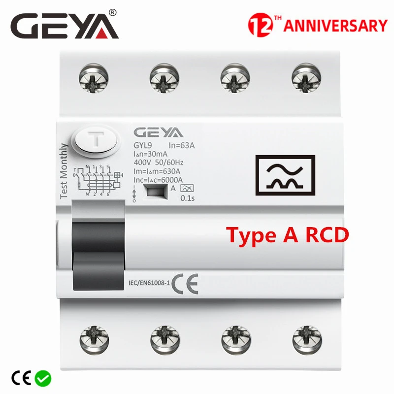 Geya tipo um Rcd Magnético Residual Corrente Interruptor Elcb 3p Mais n 40a 63a Rcd Elcb Detectar Pulsando dc Corrente Residual Disjuntores
