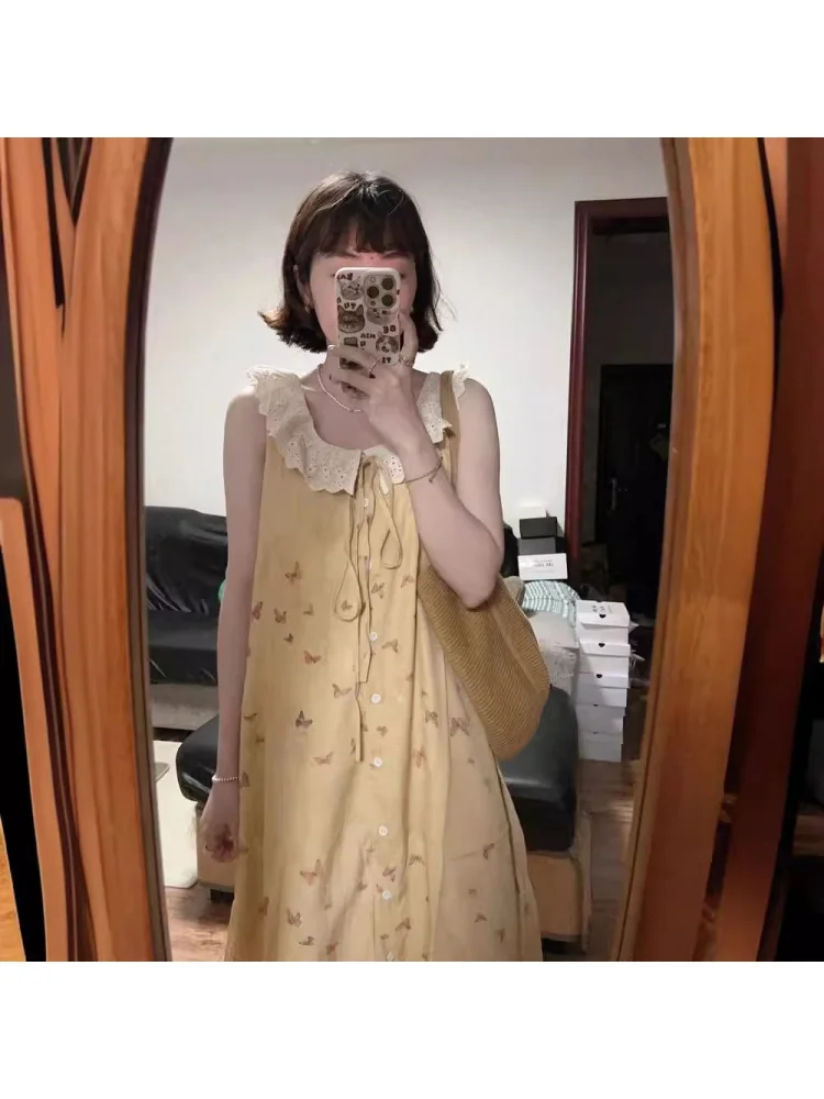 Маленький жилет без рукавов желтое платье женское лето 20224 новое французское