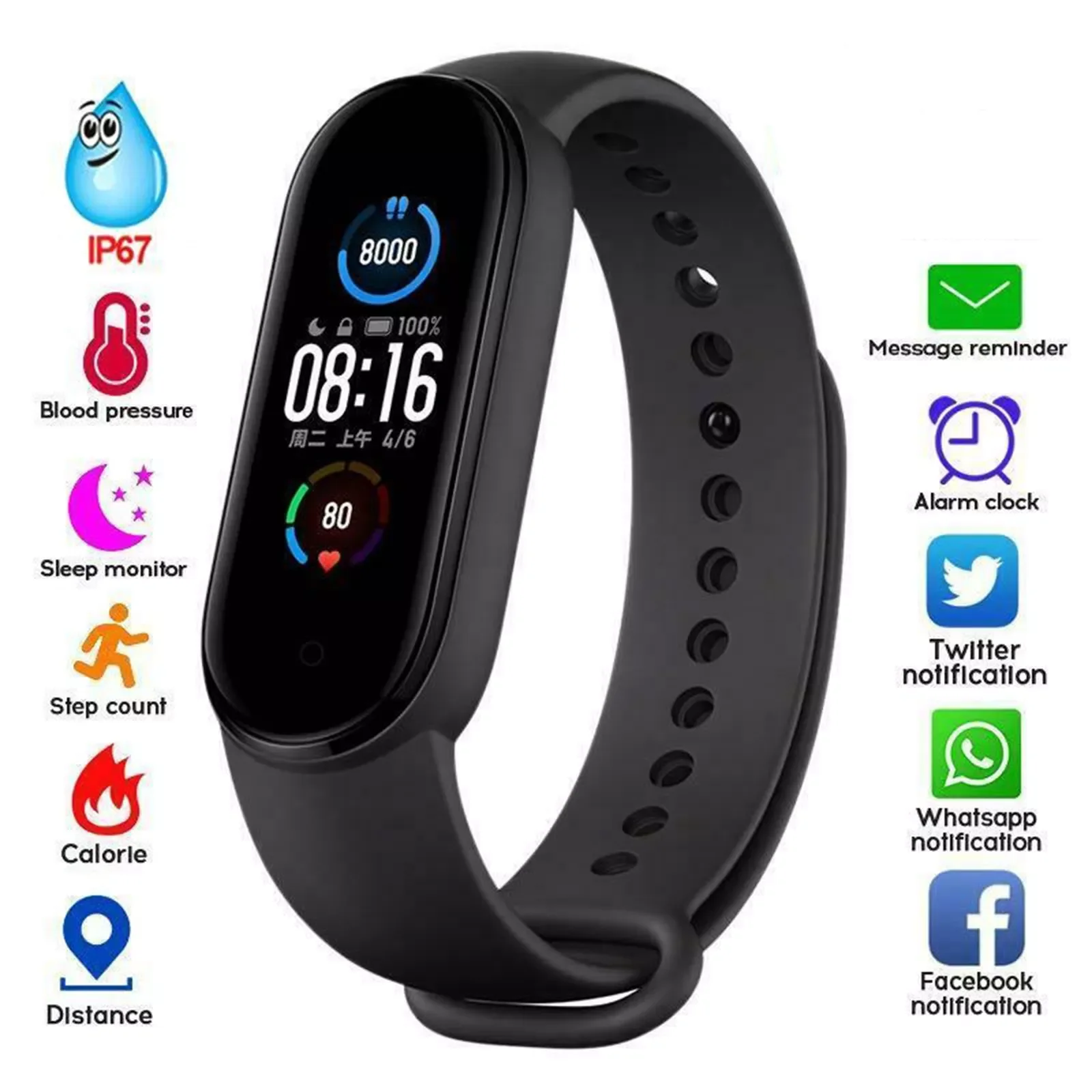 

M5 Fitness Pedometer Smart Walk Step Counter Heart Rate Blood Pressure Monitor Bracelet Waterproof Smart Watch For Android/IOS