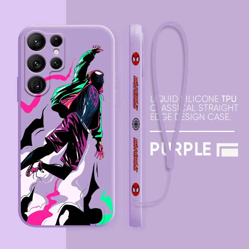 

Hero Spiderman Fashion Case For Samsung S22 S21 S20 FE S10 Note 20 10 Plus Lite Ultra 5G Liquid Left Rope Phone Cover