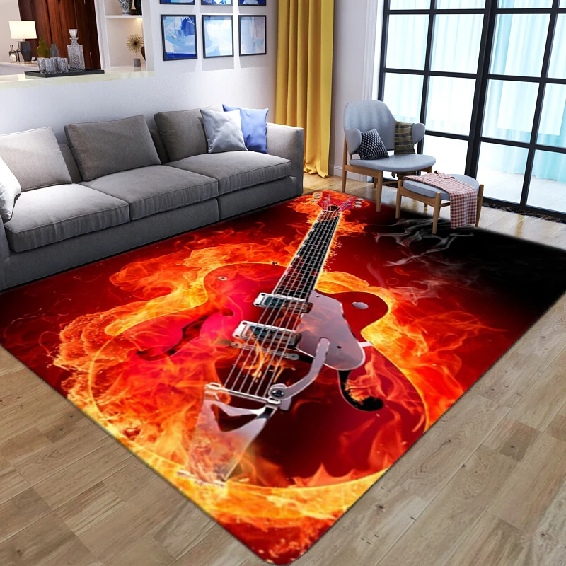 

3D ковры с принтом пламени гитары для дома, гостиной, спальни, Декор, прикроватный диван, мягкий напольный коврик, Противоскользящий коврик, б...