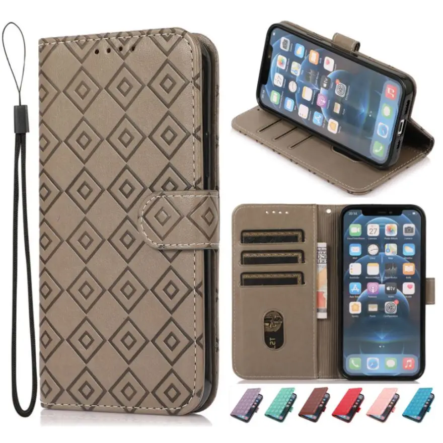 

Cute Lattice Wallet Card Slots Case For Motorola Moto G31 G41 G51 G71 E20 E30 E40 G8 G9 Play Plus E7 G7 Power Flip Cover D24G