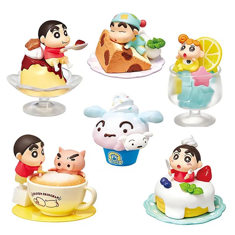 Kawaii Crayon Shin-Chan Anime Figures Cartoon Movie Peripheral Toy Doll Puppy Cake Dessert PVC Dolls Material Gifts for Children