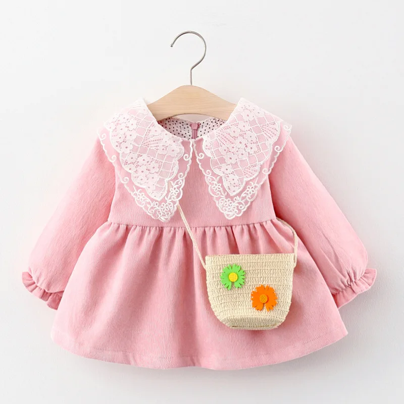 

Dress For Girls Baby Clothes Infant Lace Doll Collar Solid Long Sleeve Princess Dresses Toddler Spring Cute Casual Outfits
