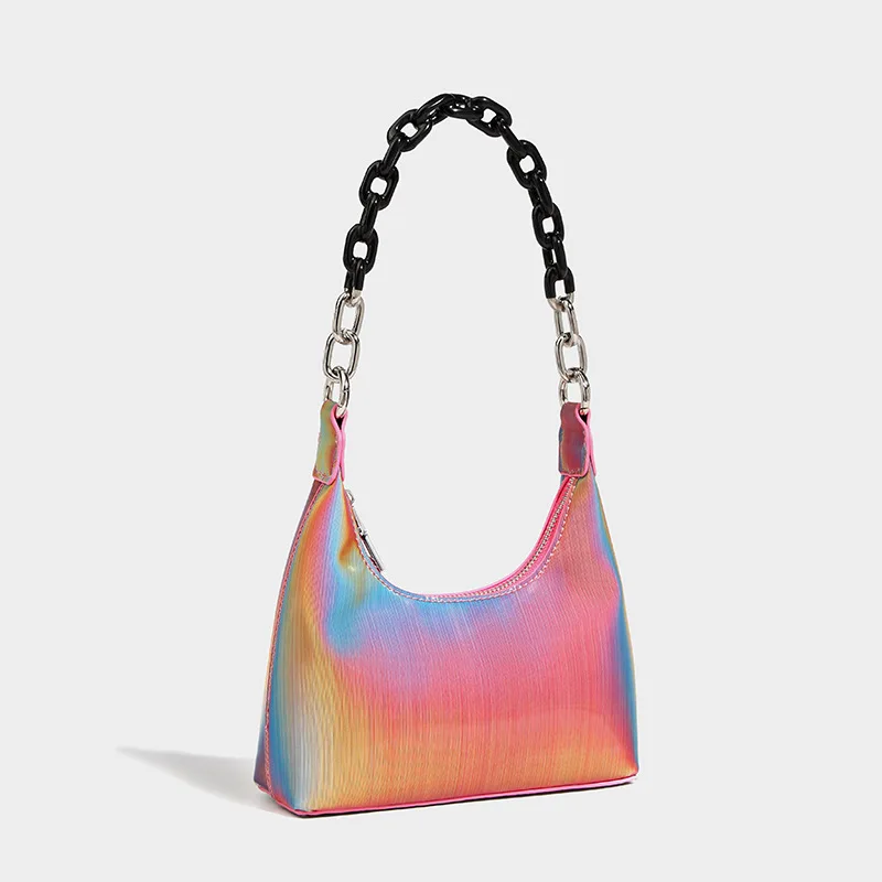 

YAHRSLI Gradient Color Half Moon Shoulder Bag for Ladies High Quality Soft Leather Handbag