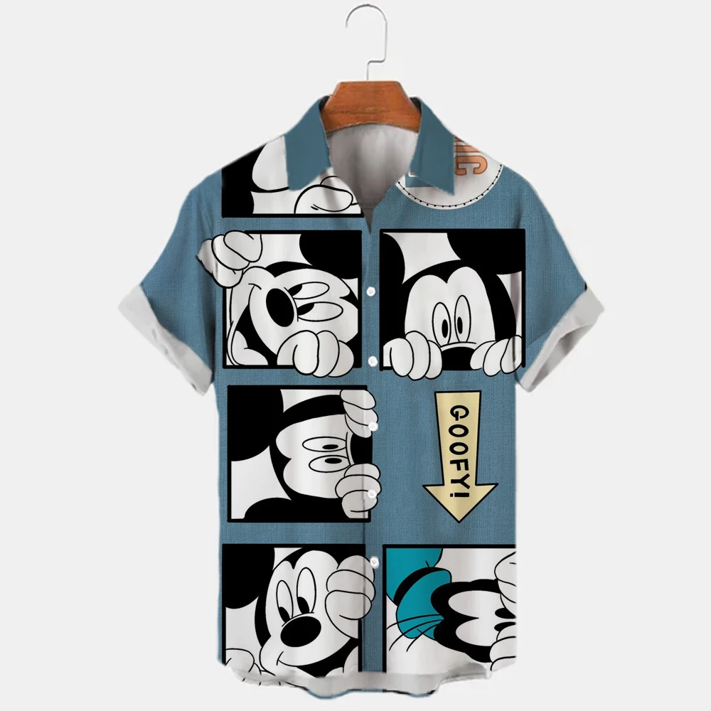 

Cartoon Mickey Minnie Donald Duck Men's Shirt Short Sleeve Casual New Harajuku Zebra Pattern Fashion Men's Wear