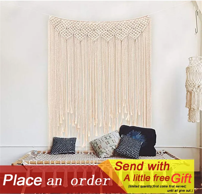 

Bohemia Handmade Tapestry Boho Rustic Wedding Macrame Curtain DIY Wall Hanging Backdrop Cotton Vintage Party Home Decor Gifts