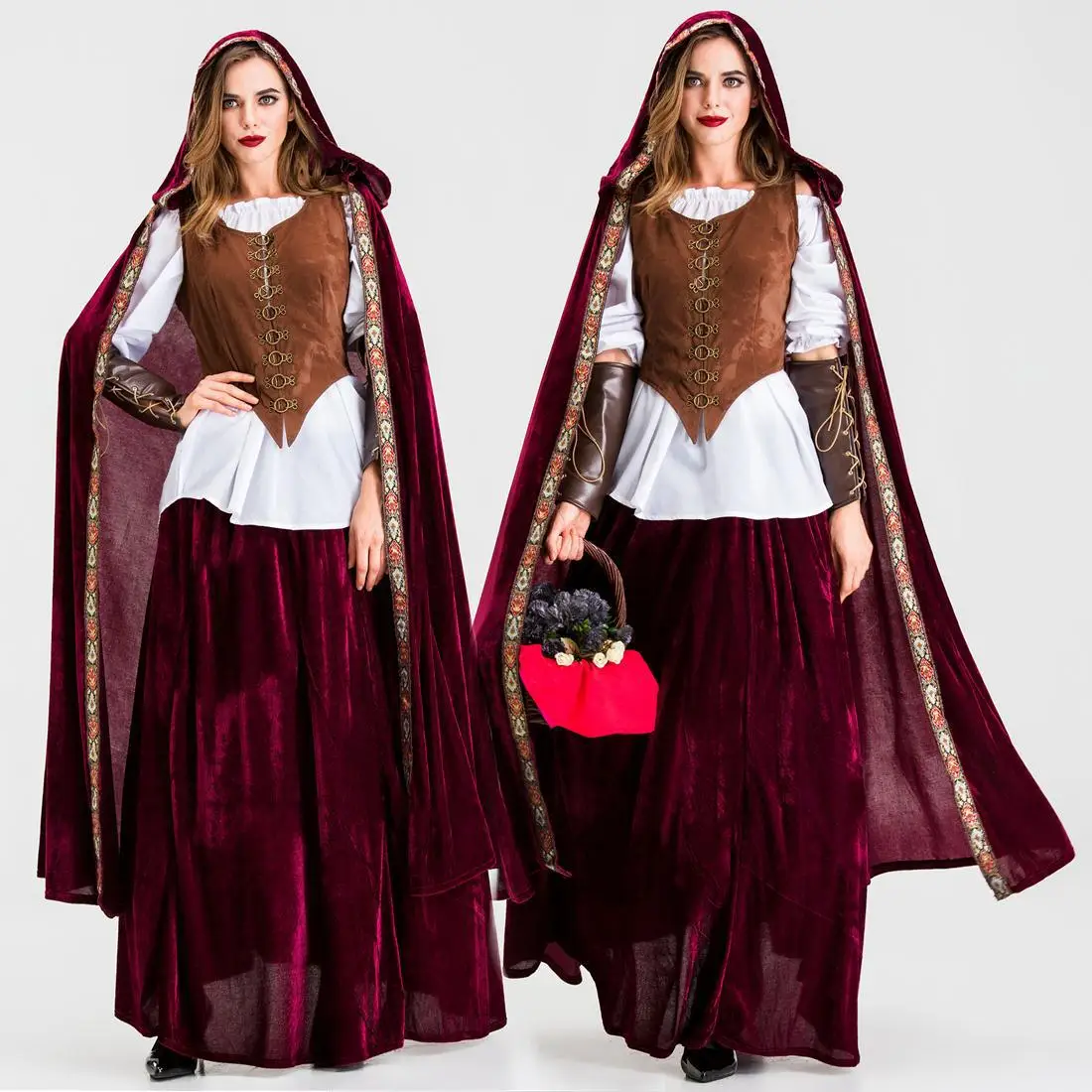 

Classic Anime Little Red Riding Hood Wolf Grandma Costume For Women Adult Halloween Party Cosplay Costume Christmas Red Cloak