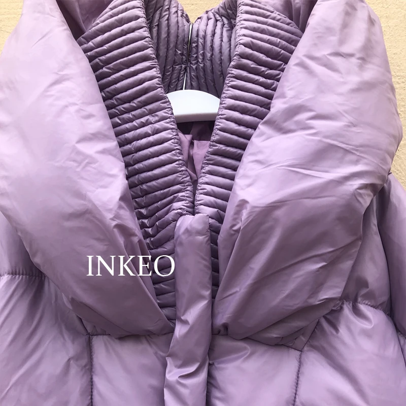 2022 Winter Hooded Puffer jacket Warm Women's brown Oversize cotton padded long coat Maxi Outwear Female snow wear INKEO 2O081