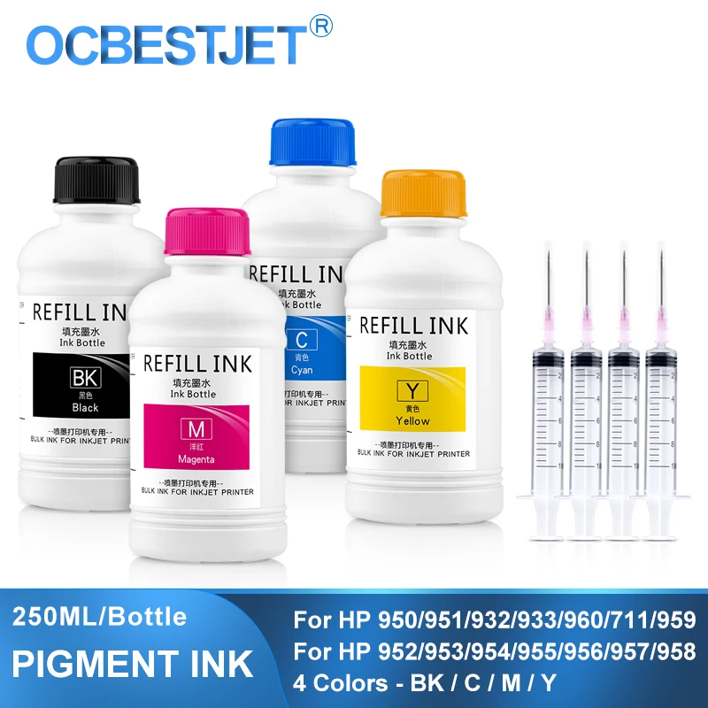 

250ML Pigment Ink Refill Ink For HP 950 951 932 933 952 953 954 955 956 957 711 960 8100 8600 7610 7510 T120 T520 7740 8210 8710
