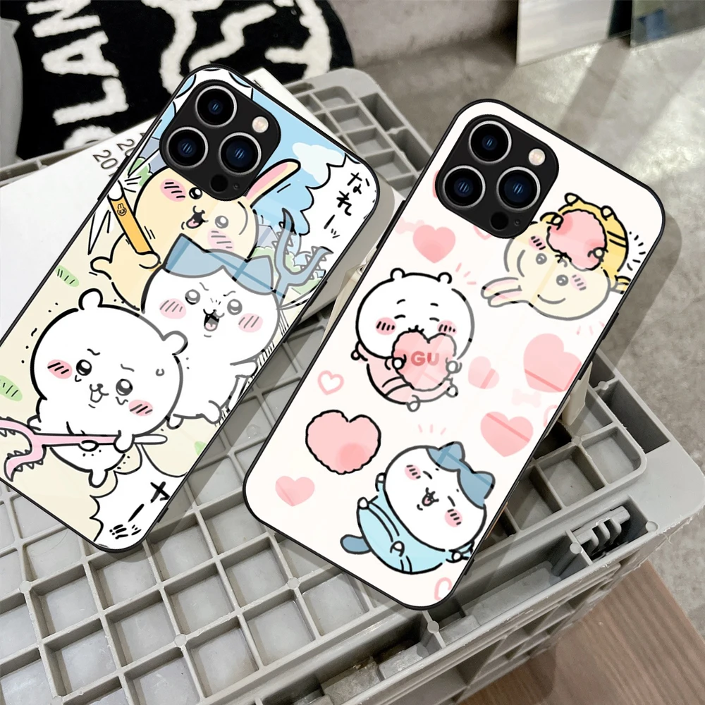 

DIY Cartoon Chiikawa Phone Case Tempered Glass FOR IPhone 14 13 11 12 Pro 8 7 Plus X 13 Pro MAX XR XS MINI Covers