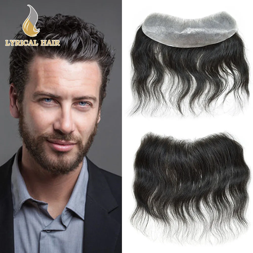 100% Human Hair Piece For Men  Front Mens Toupee V Style 4cm X18cm Front Bang Thin Skin Base Natural Hairline Toupee