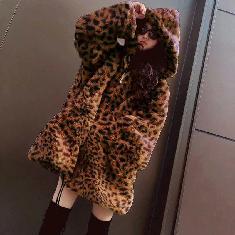 Woman Oversize Faux Fur Coat Winter Warm Thick Hooded Long Coats Women Jacket Fashion Loose Plush Overcoat Fluffy Jackets 2021