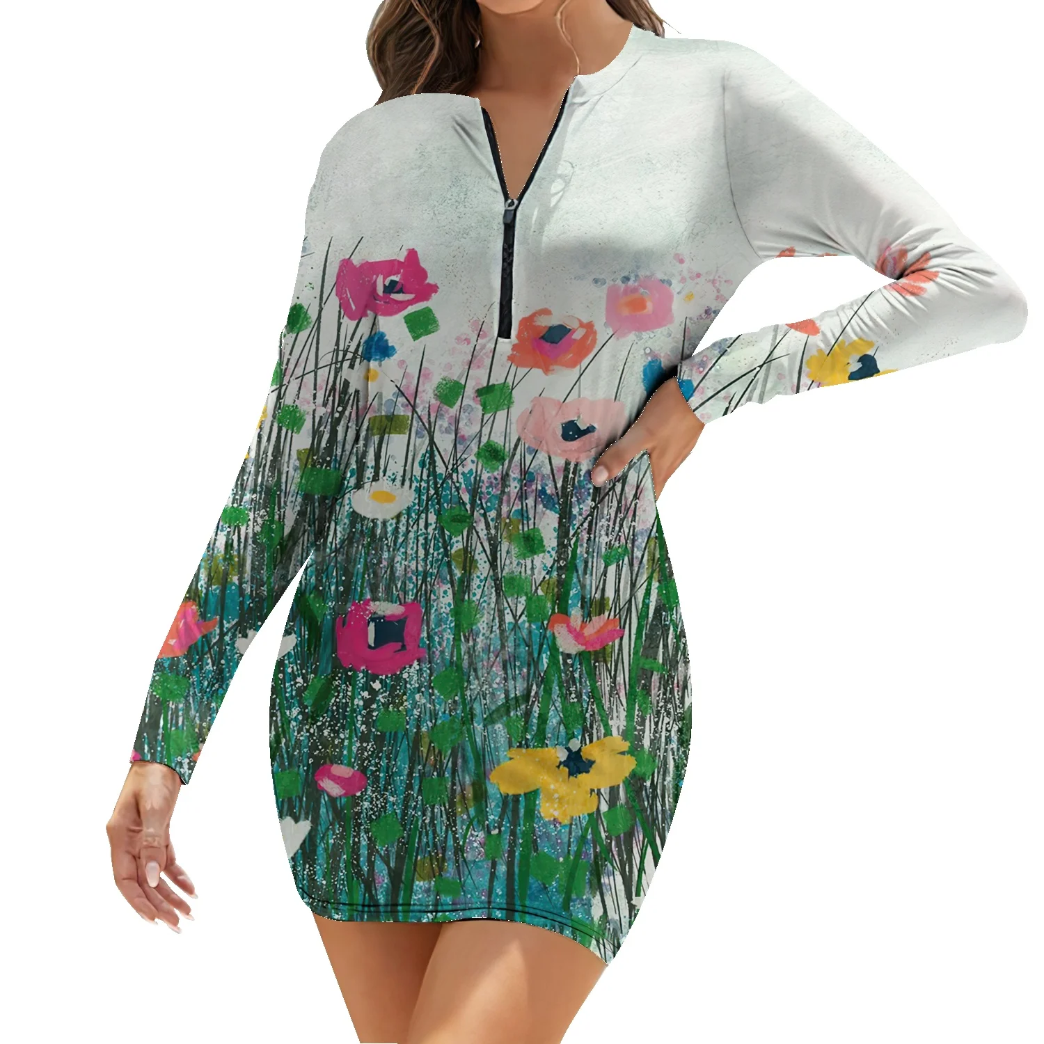 

Женское облегающее платье на молнии, соблазнительное платье с цветочным принтом на талии, юбка на бедрах, для ночного клуба, 2022