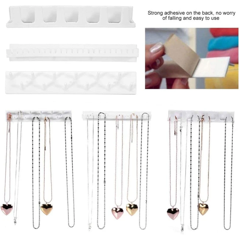

Adhesive Jewelry Storage Rack Sticky Jewelry Organizer Holder Rack Set for Earring Necklace Rings Wall Mounted Sundires