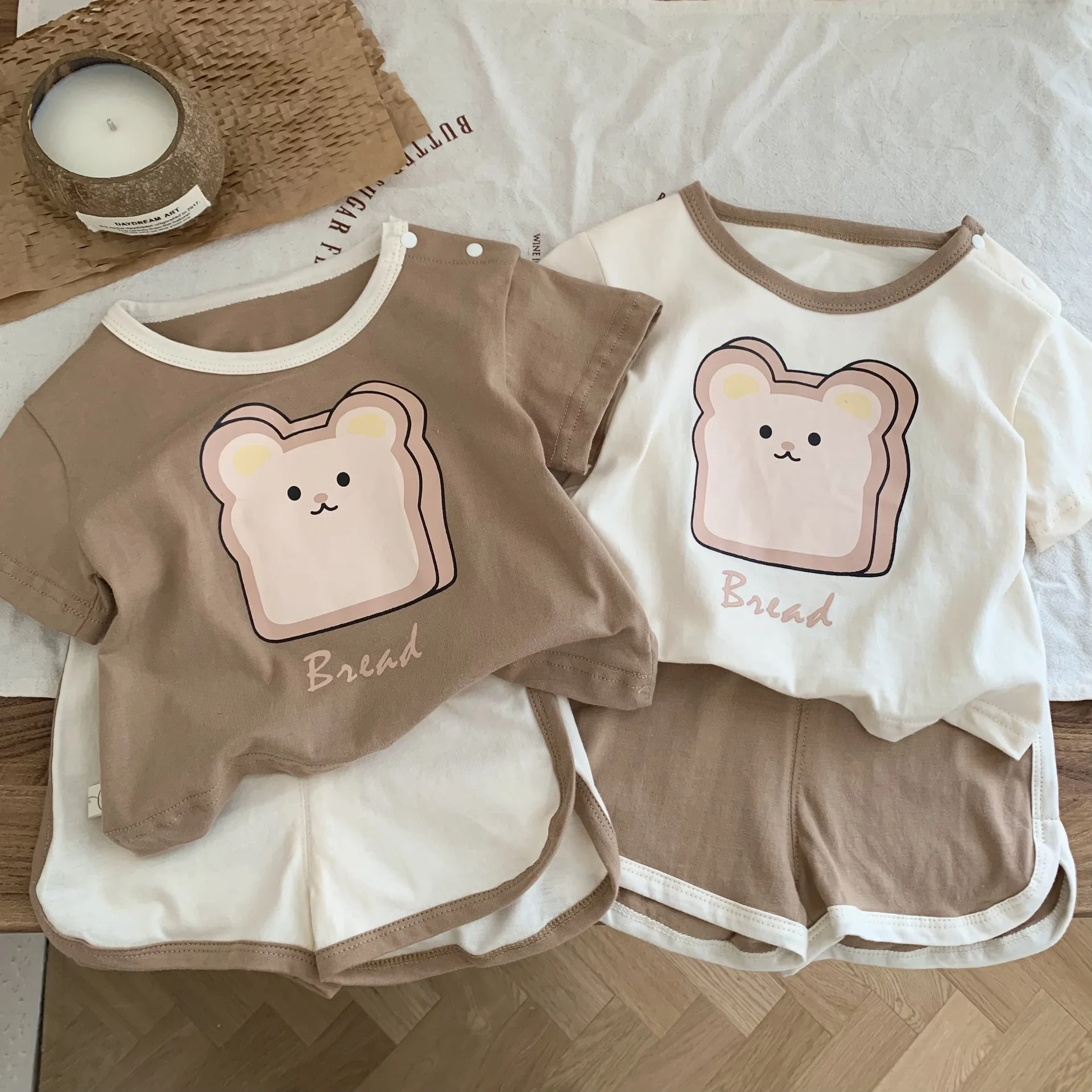 

Kid Bear Clothes Suit Summer Outfits Boy Baby Cartoon Short Sleeve T-shirt + Shorts 2pcs Girl Children Cotton Casual Tees Set